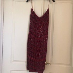 Red sequenced cocktail dress